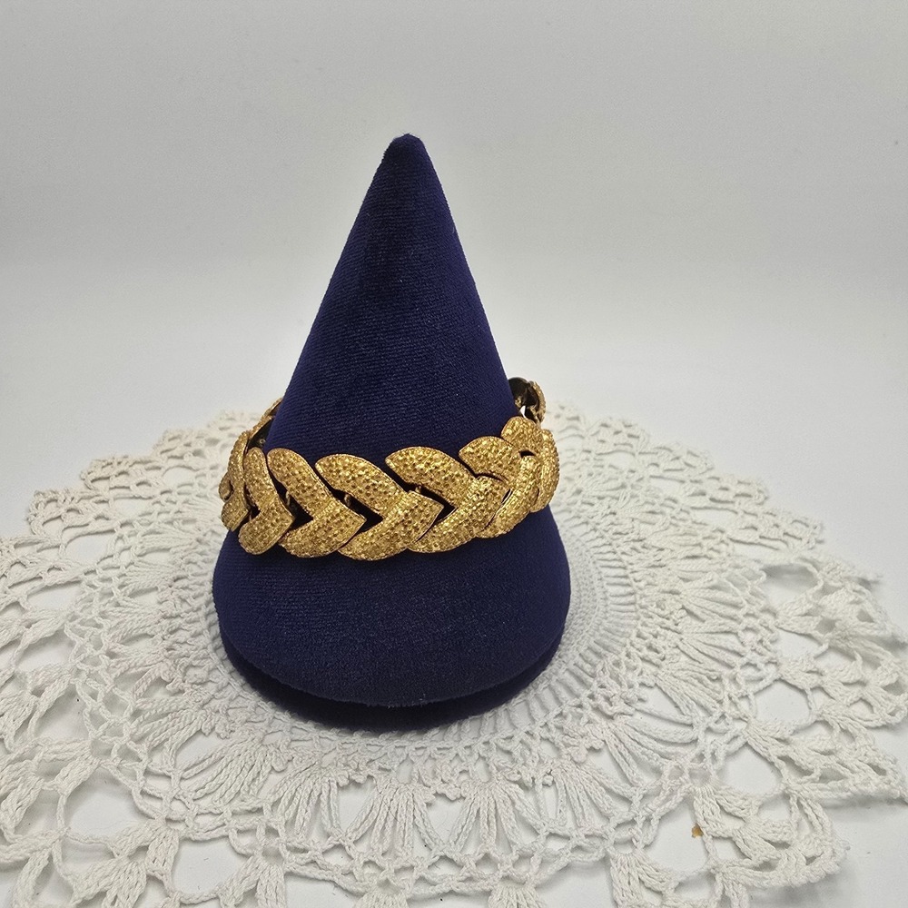 Vintage Link Bracelet Gold Tone Braided Fishtail size 7